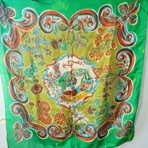 Vintage Pure Silk Sleeping Beauty Square Scarve Green and Yellow